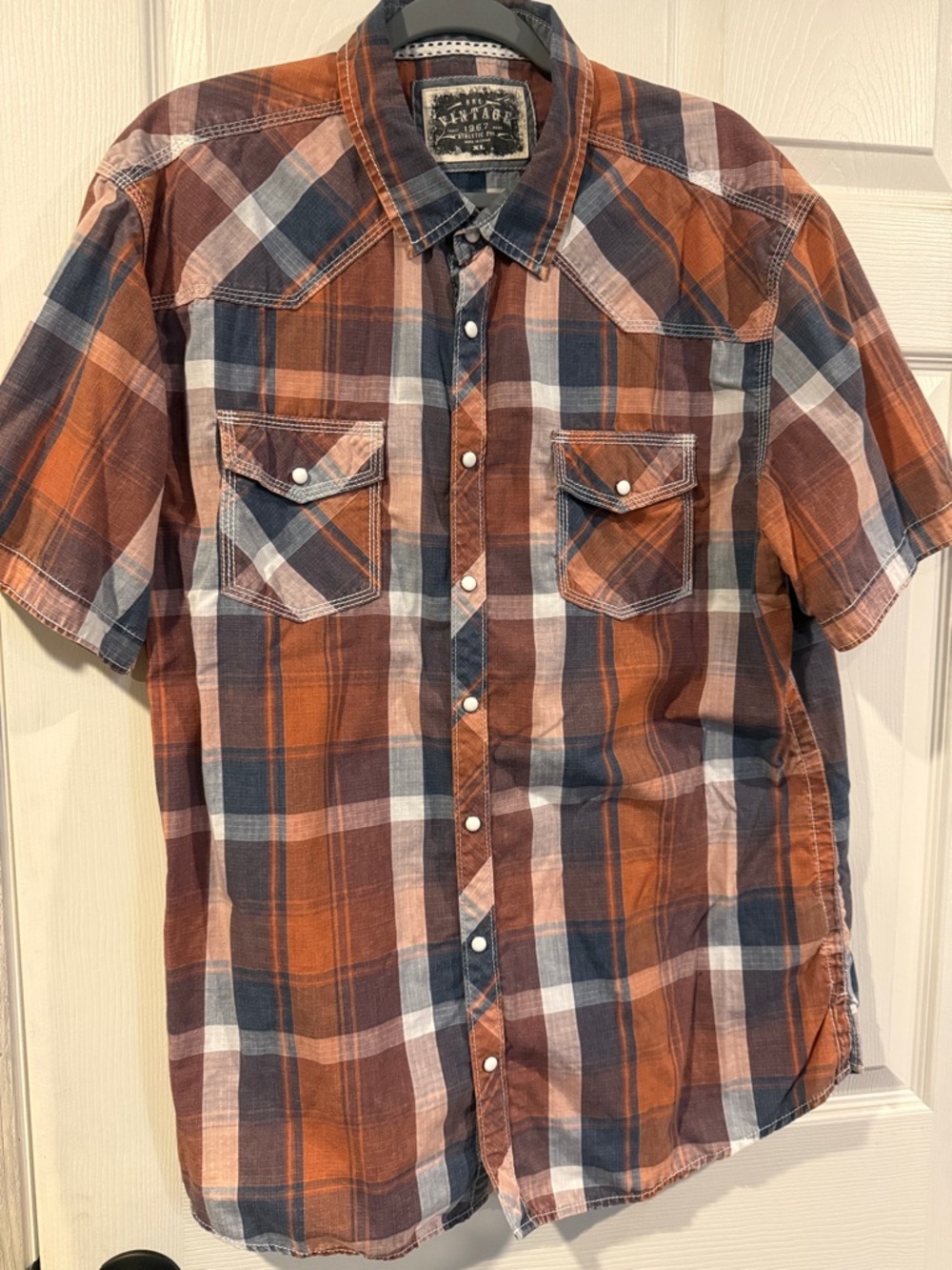 BKE Orange & Navy Plaid Short-Sleeve Button-Down Shirt